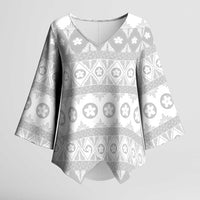 Tonga White Sunday Kimono Sleeve Blouse Tongan Ngatu Siale Pattern - Polynesian Pride