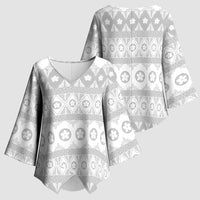 Tonga White Sunday Kimono Sleeve Blouse Tongan Ngatu Siale Pattern - Polynesian Pride