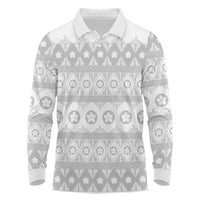 Tonga White Sunday Long Sleeve Polo Shirt Tongan Ngatu Siale Pattern - Polynesian Pride