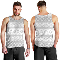 Tonga White Sunday Men Tank Top Tongan Ngatu Siale Pattern - Polynesian Pride