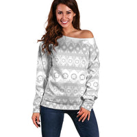 Tonga White Sunday Off Shoulder Sweater Tongan Ngatu Siale Pattern - Polynesian Pride