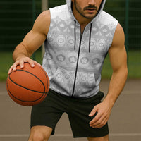 Tonga White Sunday Sleeveless Zip Hoodie Tongan Ngatu Siale Pattern - Polynesian Pride