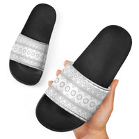 Tonga White Sunday Slide Sandals Tongan Ngatu Siale Pattern - Polynesian Pride