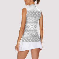 Tonga White Sunday Women Sleeveless Polo Shirt Tongan Ngatu Siale Pattern - Polynesian Pride
