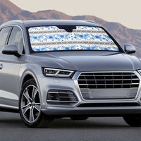 Samoa White Sunday Auto Sun Shade Samoan Tapa Blue Hibiscus - Polynesian Pride