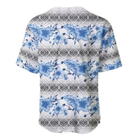 Samoa White Sunday Baseball Jersey Samoan Tapa Blue Hibiscus - Polynesian Pride