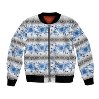 Samoa White Sunday Bomber Jacket Samoan Tapa Blue Hibiscus LT05 Unisex Blue - Polynesian Pride