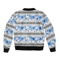 Samoa White Sunday Bomber Jacket Samoan Tapa Blue Hibiscus LT05 - Polynesian Pride