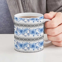 Samoa White Sunday Ceramic Mug Samoan Tapa Blue Hibiscus - Polynesian Pride