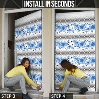 Samoa White Sunday Door Cover Samoan Tapa Blue Hibiscus - Polynesian Pride