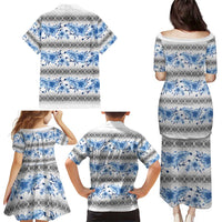 Samoa White Sunday Family Matching Puletasi and Hawaiian Shirt Samoan Tapa Blue Hibiscus - Polynesian Pride
