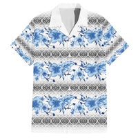 Samoa White Sunday Family Matching Summer Maxi Dress and Hawaiian Shirt Samoan Tapa Blue Hibiscus - Polynesian Pride