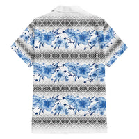 Samoa White Sunday Family Matching Summer Maxi Dress and Hawaiian Shirt Samoan Tapa Blue Hibiscus - Polynesian Pride