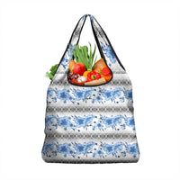 Samoa White Sunday Grocery Bag Samoan Tapa Blue Hibiscus - Polynesian Pride