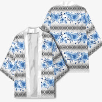 Samoa White Sunday Kimono Samoan Tapa Blue Hibiscus - Polynesian Pride