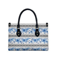 Samoa White Sunday Leather Bag Samoan Tapa Blue Hibiscus - Polynesian Pride