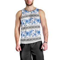 Samoa White Sunday Men Tank Top Samoan Tapa Blue Hibiscus - Polynesian Pride