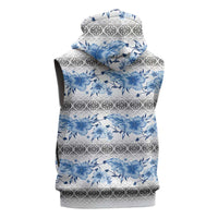 Samoa White Sunday Sleeveless Zip Hoodie Samoan Tapa Blue Hibiscus - Polynesian Pride