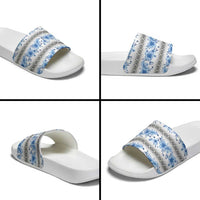 Samoa White Sunday Slide Sandals Samoan Tapa Blue Hibiscus - Polynesian Pride