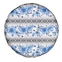 Samoa White Sunday Spare Tire Cover Samoan Tapa Blue Hibiscus - Polynesian Pride