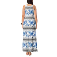 Samoa White Sunday Tank Maxi Dress Samoan Tapa Blue Hibiscus - Polynesian Pride