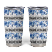 Samoa White Sunday Tumbler Cup Samoan Tapa Blue Hibiscus - Polynesian Pride