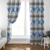 Samoa White Sunday Window Curtain Samoan Tapa Blue Hibiscus - Polynesian Pride