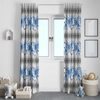 Samoa White Sunday Window Curtain Samoan Tapa Blue Hibiscus - Polynesian Pride