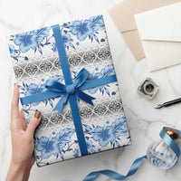 Samoa White Sunday Wrapping Paper Samoan Tapa Blue Hibiscus - Polynesian Pride