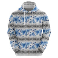 Samoa White Sunday Zip Hoodie Samoan Tapa Blue Hibiscus - Polynesian Pride