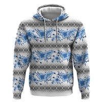 Samoa White Sunday Zip Hoodie Samoan Tapa Blue Hibiscus - Polynesian Pride