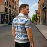 Samoa White Sunday Zipper Polo Shirt Samoan Tapa Blue Hibiscus - Polynesian Pride