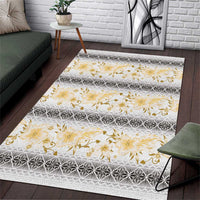 Samoa White Sunday Area Rug Samoan Tapa Yellow Hibiscus - Polynesian Pride