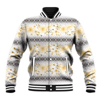 Samoa White Sunday Baseball Jacket Samoan Tapa Yellow Hibiscus - Polynesian Pride