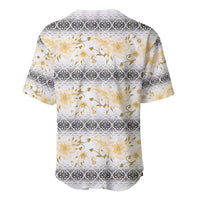 Samoa White Sunday Baseball Jersey Samoan Tapa Yellow Hibiscus - Polynesian Pride