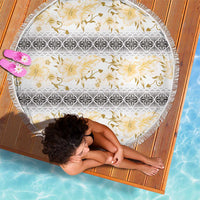 Samoa White Sunday Beach Blanket Samoan Tapa Yellow Hibiscus - Polynesian Pride