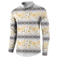 Samoa White Sunday Button Sweatshirt Samoan Tapa Yellow Hibiscus - Polynesian Pride