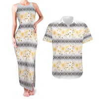 Samoa White Sunday Couples Matching Tank Maxi Dress and Hawaiian Shirt Samoan Tapa Yellow Hibiscus - Polynesian Pride