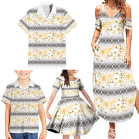 Samoa White Sunday Family Matching Summer Maxi Dress and Hawaiian Shirt Samoan Tapa Yellow Hibiscus - Polynesian Pride