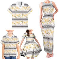 Samoa White Sunday Family Matching Tank Maxi Dress and Hawaiian Shirt Samoan Tapa Yellow Hibiscus - Polynesian Pride
