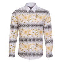 Samoa White Sunday Family Matching Tank Maxi Dress and Hawaiian Shirt Samoan Tapa Yellow Hibiscus - Polynesian Pride