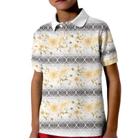 Samoa White Sunday Kid Polo Shirt Samoan Tapa Yellow Hibiscus - Polynesian Pride