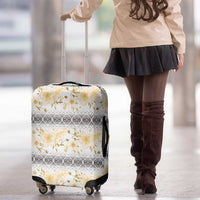 Samoa White Sunday Luggage Cover Samoan Tapa Yellow Hibiscus - Polynesian Pride