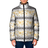 Samoa White Sunday Padded Jacket Samoan Tapa Yellow Hibiscus - Polynesian Pride