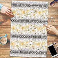 Samoa White Sunday Puzzle Samoan Tapa Yellow Hibiscus - Polynesian Pride