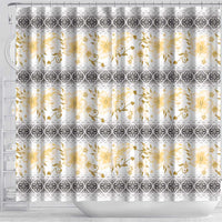 Samoa White Sunday Shower Curtain Samoan Tapa Yellow Hibiscus - Polynesian Pride