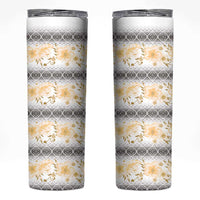 Samoa White Sunday Skinny Tumbler Samoan Tapa Yellow Hibiscus - Polynesian Pride
