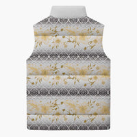 Samoa White Sunday Sleeveless Puffer Jacket Samoan Tapa Yellow Hibiscus - Polynesian Pride