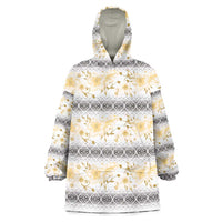 Samoa White Sunday Wearable Blanket Hoodie Samoan Tapa Yellow Hibiscus - Polynesian Pride