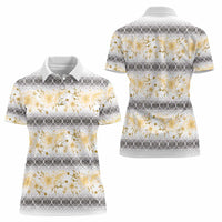 Samoa White Sunday Women Polo Shirt Samoan Tapa Yellow Hibiscus - Polynesian Pride